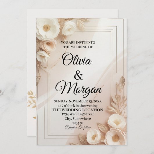 Elegant Wedding Invitation Pampas Grass Flora (Devant / Derrière)