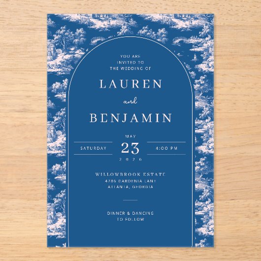 Elegant Wedding Invitation with Blue Floral Design (Recto)