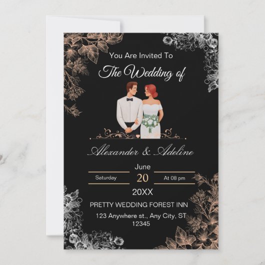 Elegant Wedding Invitation with Dark Floral  (Devant)