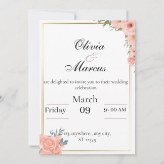 Elegant wedding invitation with  gold frame 
