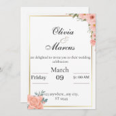 Elegant wedding invitation with  gold frame  (Devant / Derrière)
