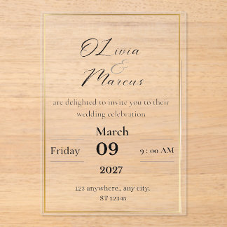 Elegant Wedding Invitation with Gold Frame 