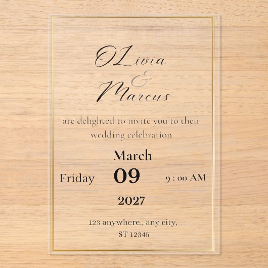 Elegant Wedding Invitation with Gold Frame  (Recto)