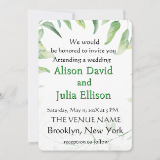 Elegant wedding invitation with green leaves kaart