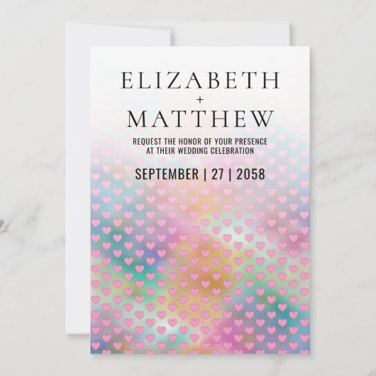 Elegant Wedding Invitation with Pink Hearts (Devant)