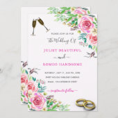 Elegant Wedding Invitation with Rozen and Rings (Voorkant / Achterkant)