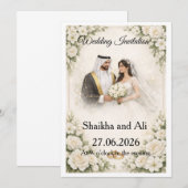 Elegant Wedding Invitation with White Flowers and (Devant / Derrière)