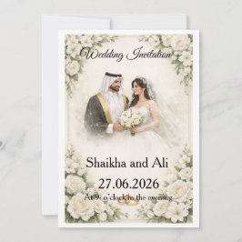 Elegant Wedding Invitation with White Flowers and  Kaart