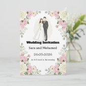  Elegant Wedding Invitation with White Roses & Car (Debout devant)