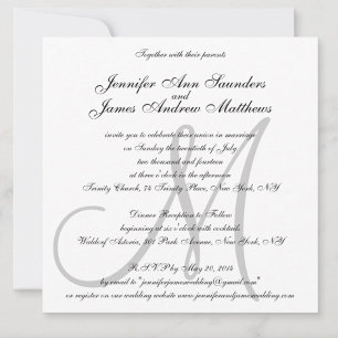 Elegant Wedding Invitding Monogram Initiaal Namen Kaart