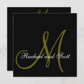 Elegant Wedding Invitding Monogram Names Black Kaart (Voorkant / Achterkant)