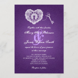 Elegant Wedding Key in mijn hart Paars Kaart