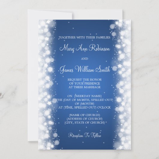 Elegant Wedding Magic Sparkle Blue Kaart (Voorkant)