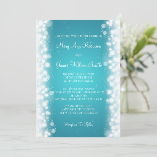 Elegant Wedding Magic Sparkle Turquoise Kaart (Staand voorkant)