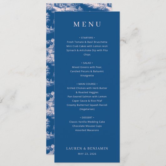 Elegant Wedding Menu Card (Devant / Derrière)