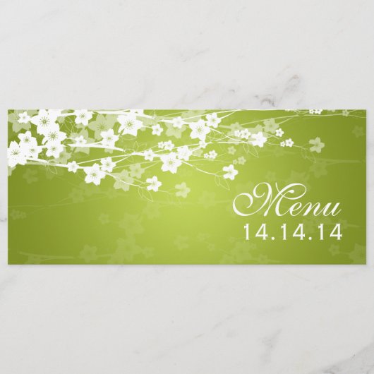 Elegant Wedding Menu Cherry Blossom Lime Green (Voorkant)