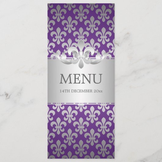 Elegant Wedding Menu Fleur De Lis Paars (Voorkant)