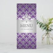 Elegant Wedding Menu Fleur De Lis Paars (Staand voorkant)