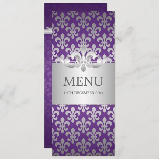 Elegant Wedding Menu Fleur De Lis Paars (Voorkant / Achterkant)