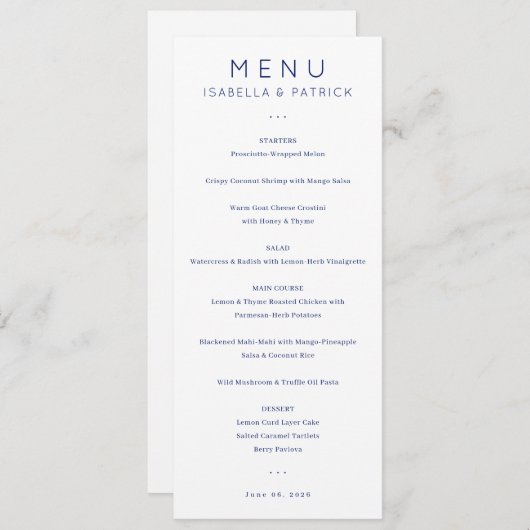 Elegant Wedding Menu for Isabella & Patrick (Devant / Derrière)