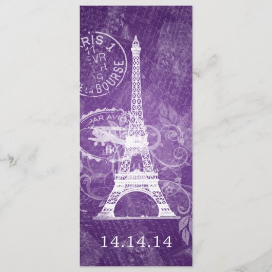 Elegant Wedding Menu Romantic Paris Paars (Voorkant)