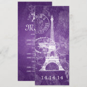 Elegant Wedding Menu Romantic Paris Paars (Voorkant / Achterkant)
