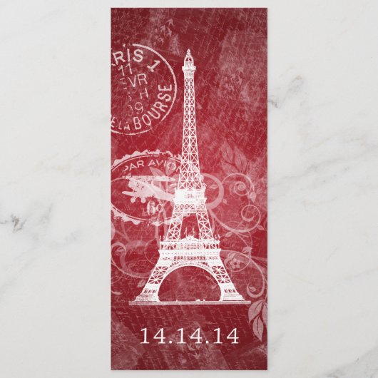 Elegant Wedding Menu Romantic Paris Red (Voorkant)