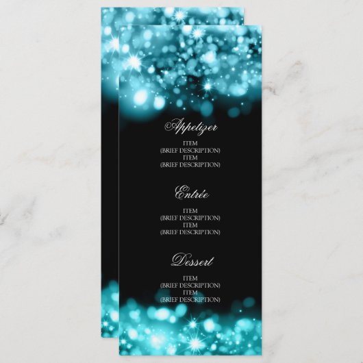 Elegant Wedding Menu Sparking Lights Turquoise (Voorkant / Achterkant)