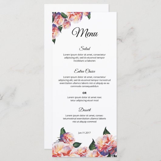 Elegant Wedding Menu Template – Printable design (Devant / Derrière)