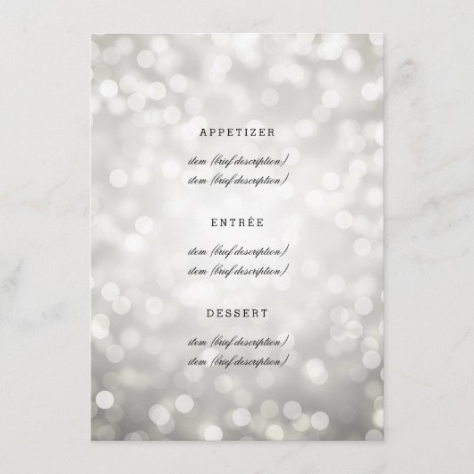 Elegant Wedding Menu Zilveren Glitter Lights (Voorkant)
