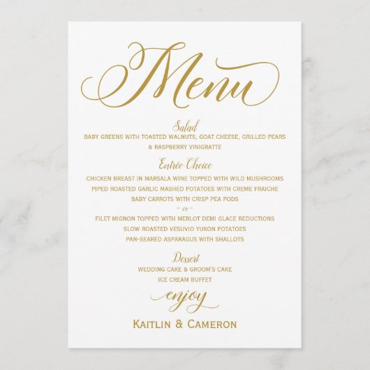 Elegant Wedding Menus | Luxury Gold Typografie Menu (Voorkant)