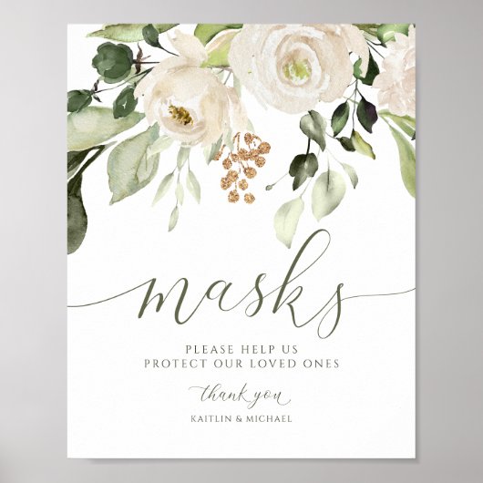 Elegant Wedding Mmaskers Sign Greenery Foliage Poster (Voorkant)