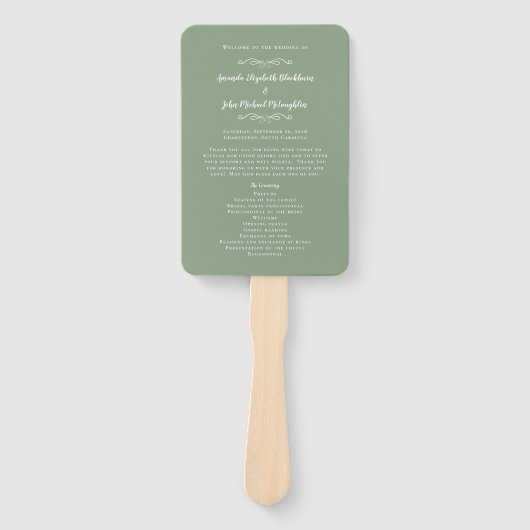 Elegant Wedding Modern Ceremony Program Sage Green Handwaaier (Voorkant)