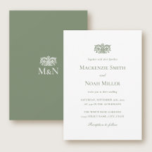 Elegant Wedding Monogram Invitation Ornate Green