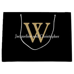 Elegant Wedding Monogram Names Chic Black Gold Groot Cadeauzakje