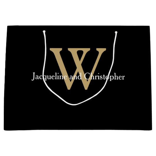 Elegant Wedding Monogram Names Chic Black Gold Groot Cadeauzakje (Voorkant)