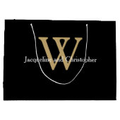 Elegant Wedding Monogram Names Chic Black Gold Groot Cadeauzakje (Achterkant)