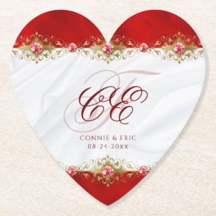 Elegant Wedding Monogram Red Gold Floral Kartonnen Onderzetters
