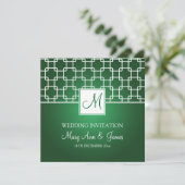 Elegant Wedding Monogram Trellis Pattern Green Kaart (Staand voorkant)