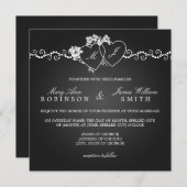 Elegant Wedding Monogrammed Hearts Black Kaart (Voorkant / Achterkant)