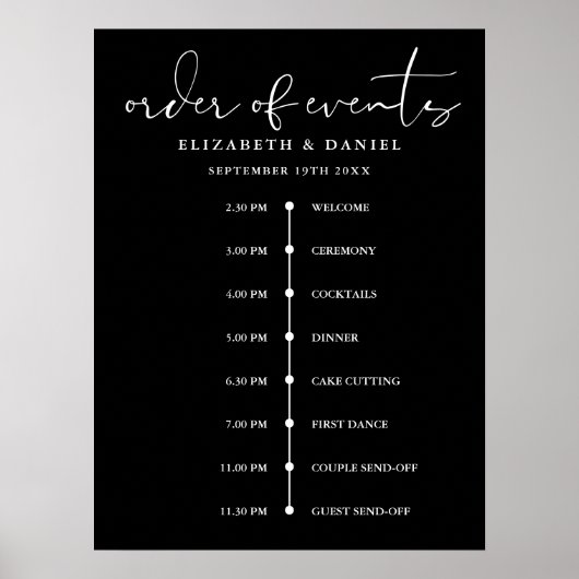 Elegant Wedding Order Of Events Timeline Sign Poster (Voorkant)