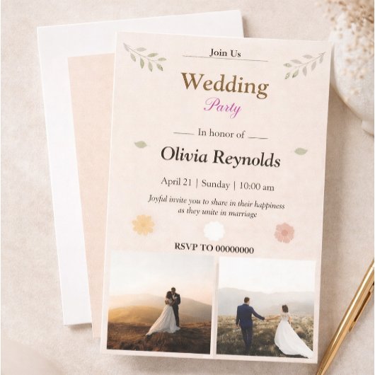 Elegant Wedding Party Invitation with Photo