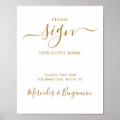 Elegant Wedding Personalized Gold Guest Book Sign Poster (Voorkant)