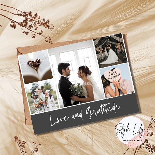 Elegant Wedding Photo Collage Hartelijk dank Briefkaart