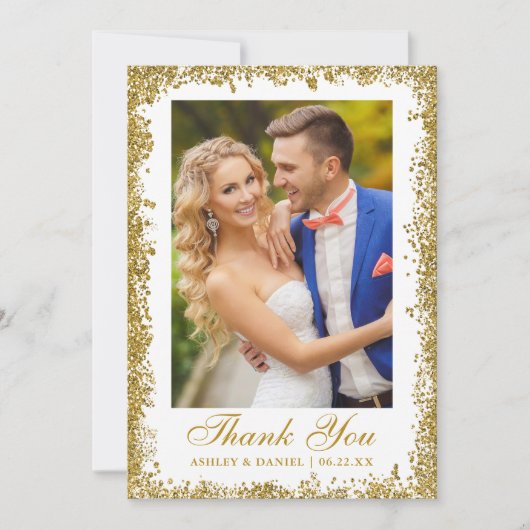 Elegant Wedding Photo Gold Glitter Bedankkaart (Voorkant)