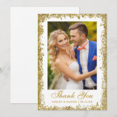 Elegant Wedding Photo Gold Glitter Bedankkaart (Voorkant / Achterkant)