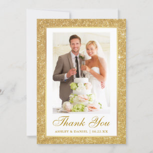 Elegant Wedding Photo Gold Glitter Lijst Bedankkaart