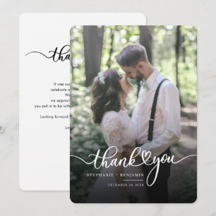 Elegant Wedding Photo Hand-Lettered Bedankt Notitiekaartje