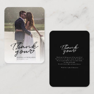 Elegant Wedding Photo Hand-Lettered Bedankt Notitiekaartje