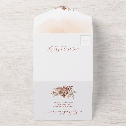 Elegant Wedding Pink tones Herfst Rustic All In One Uitnodiging (Buitenkant)